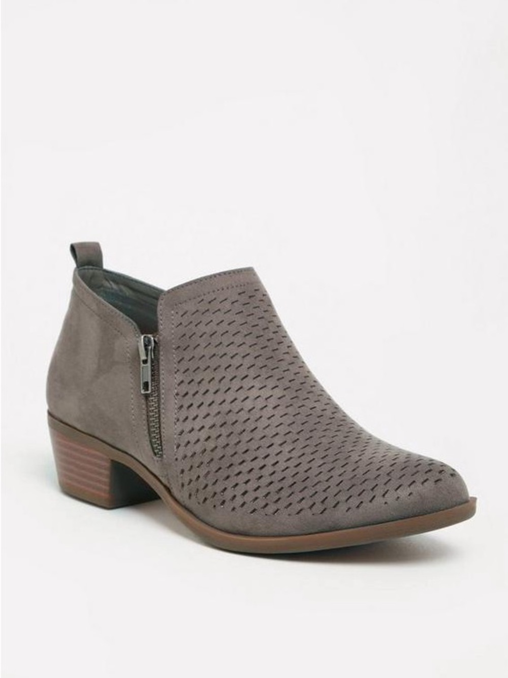 Torrid Perforated Ankle Bootie Wide Width Taupe Faux Leather, size 9.5
